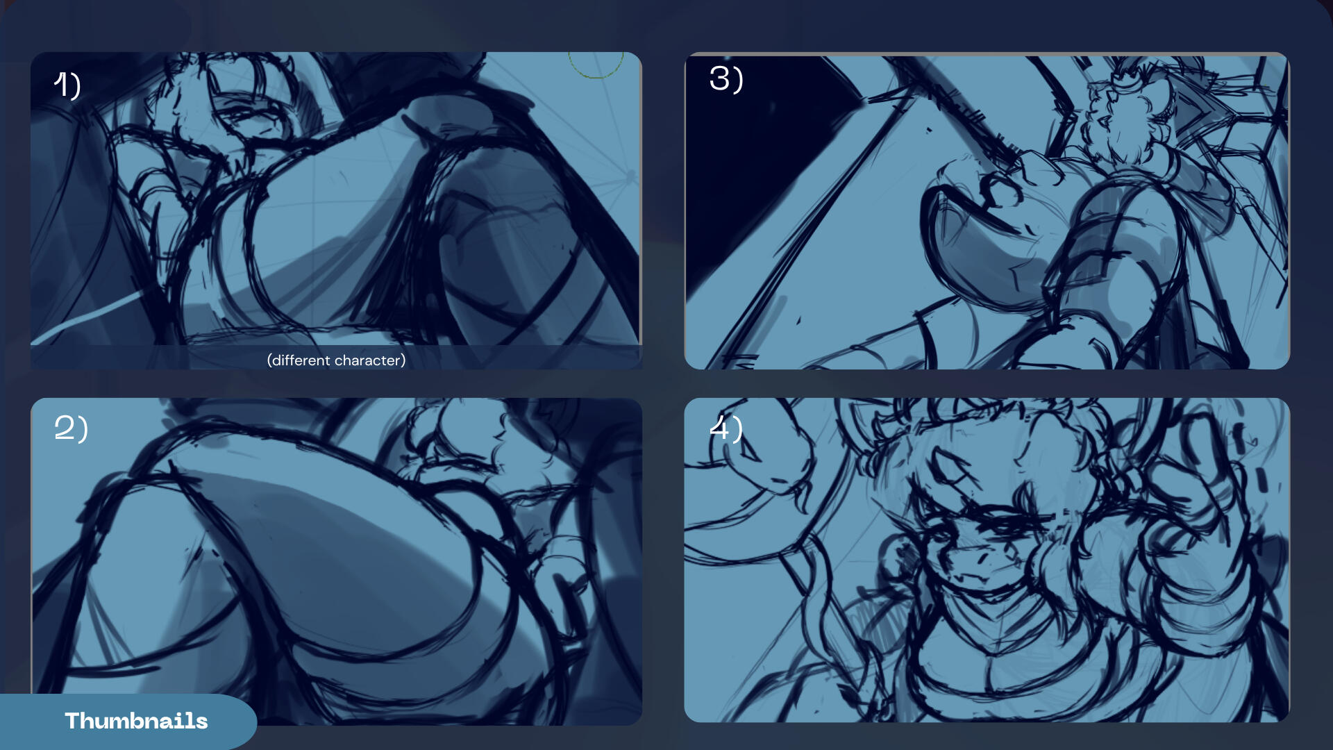Thumbnail Sketches that i made foy the art with my oc Cindy (theme: Egipcian queen)