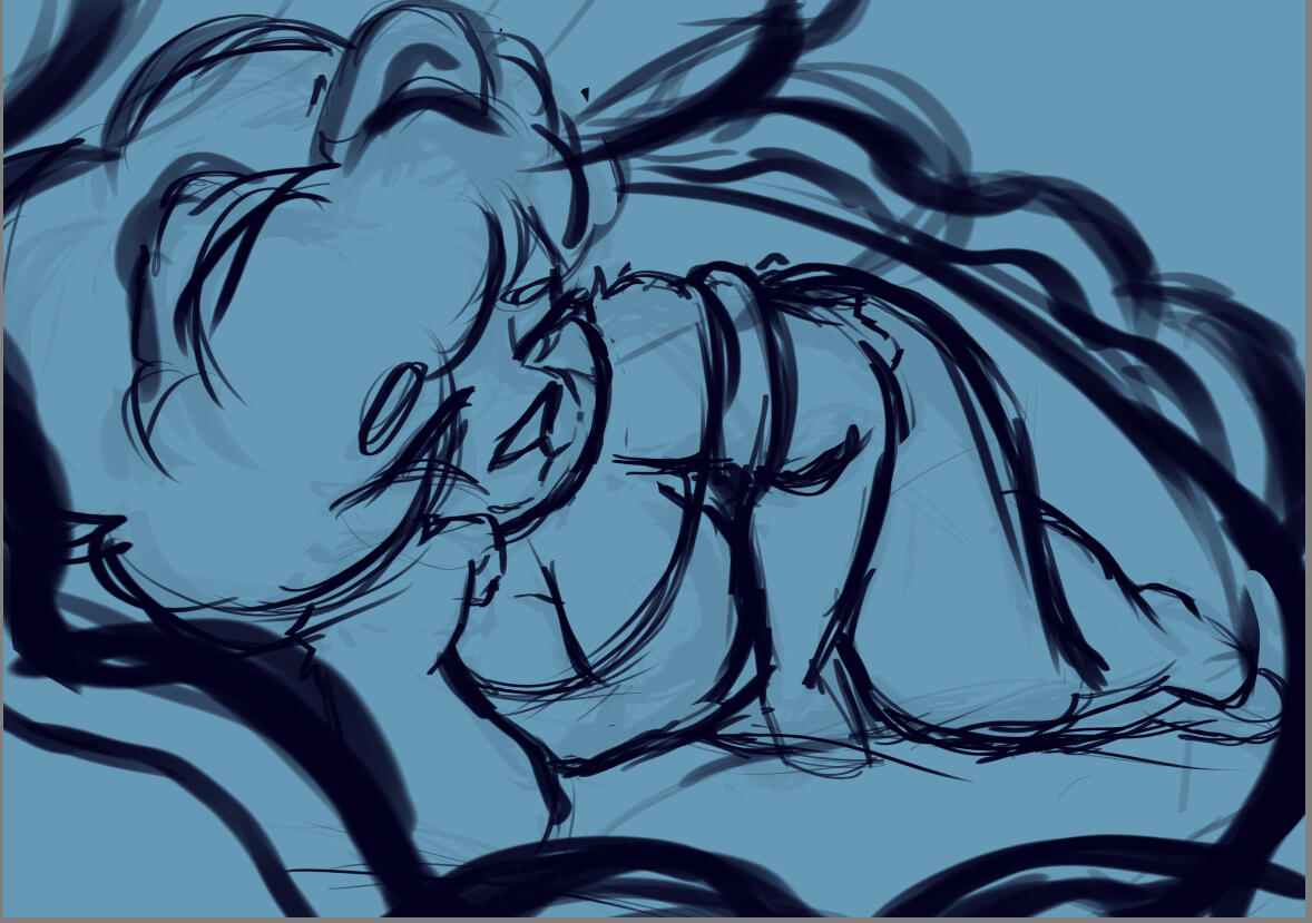 Sketch/thumbnail that i made for the art with my fursona Andy (theme: Ocean Goddes)