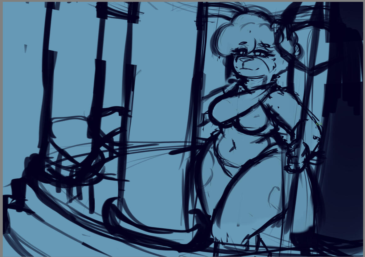 Sketch/thumbnail that i made for the art with my fursona Andy (theme: Ocean Goddes)